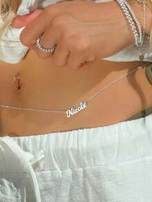 Customized Shiny Frosted Name Waist Chain For Women And Girls, Custom Name Waist Chain, Personalized BlingBling Name Stainless Steel Heart-Shaped Butterfly Letter Cuban Chain, Nameplate Belly Button Chain, Anniversary Gift For Her, Creative Gift For Girlfriends, Christmas, Valentine's Day, Mother's Day, Thanksgiving, New Year Gift - 彩色 - 查看 4