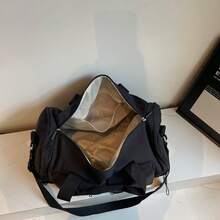 New Large Capacity Multi-Function Travel Bag, Cow Print, Zebra Print, Letter, Leopard Print, Unisex, Student, Fashion Casual Bag, Couple Travel Bag, Valentine's Day Gift, Waterproof Fabric, Travel Backpack, Summer, Carry-On Bag, Overnight Bag, Luggage Bag, Wet & Dry Separation, With Shoe Compartment, Easy To Fold, Expandable, Multi-Functional, Zipper, Business Trip, Travel Vacation, Backpack, Back To School, Luggage - Black - View 5