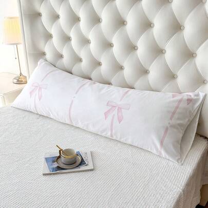 1件情人节爱心蝴蝶结印花枕套 - 轻盈透气粉色条纹装饰枕套，浪漫爱情主题床/沙发靠垫套，优雅卧室装饰抱枕套，适合情侣和青少年