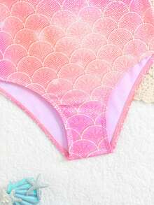 Young Girl Ruffled Fish Scale Print Shiny One-Piece Swimsuit - Multicolor - View 5