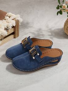 女士时尚厚底拖鞋，轻便舒适，休闲日常穿搭，大码可选 - 藏蓝色 - 查看 3