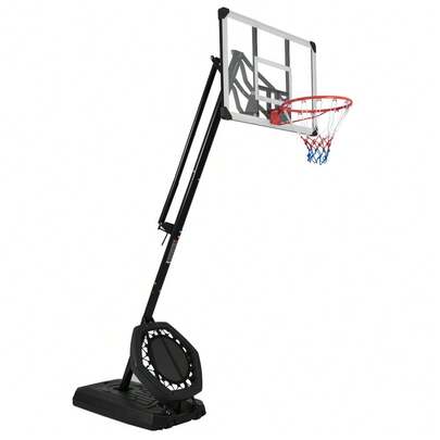 バスケットゴール 屋外用 高さ無段階調節 230-305cm フロートボード付き 公式対応 ミニバス対応 ハンドル回し調節 移動可 キャスター付 ポリカーボネートバックボード 家庭用 組み立て式 水砂充填式 ダブルスプリングリム ゴールネット バスケットボール 庭 遊具 スポーツ 練習用 簡易バスケットゴール 耐衝撃