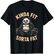 Kinda Fit Sorta Fat Funny Gym Panda Weightlifting Workout T-Shirt All Seasons,220g Pure Cotton Single-Sided Printed Crew Neck Short-Sleeved T-Shirt,Unisex Top,Base Layer - Màu 2 - Xem 1