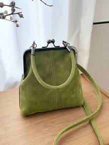 1 chiếc túi đeo chéo giả da kiểu retro, túi xách mini nữ kiểu vintage khóa cài, dây đeo vai điều chỉnh được, màu trơn, nhẹ, lót polyester, unisex. - màu xanh lá - Xem 6