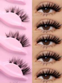 5 Pairs 3D Thick, Crossed, Long Natural Look Fluffy Curly False Eyelashes - Natural Lashes - View 1