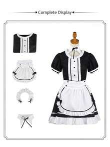 1 chiếc váy hầu gái đen trắng dễ thương, thích hợp cho cosplay, hội nghị anime, Halloween, phục vụ bàn, váy dự tiệc - Đen và trắng - Xem 11