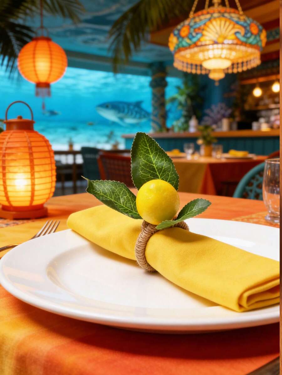 2-18个手工编织柠檬形餐巾环，适用于户外、婚礼、家居、节日餐桌装饰 - 彩色 - 查看 1