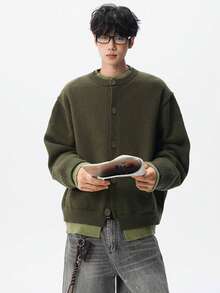 Men Cardigans - Army Green - View 3