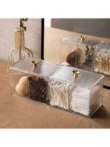 亚克力棉签盒，带盖浴室收纳罐套装，药剂师专用棉球、棉签、圆垫、牙线收纳罐