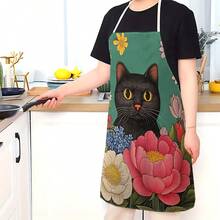 1pc Cat Pattern Printed Apron, 100% Polyester, Sleeveless, Neck Strap Design, Suitable For Cooking, Baking And Entertainment, Great For Home Kitchen, Parties, Outdoor BBQ, Baking Apron | Vibrant Apron | Polyester Apron | Printed Apron - Multicolor - View 7