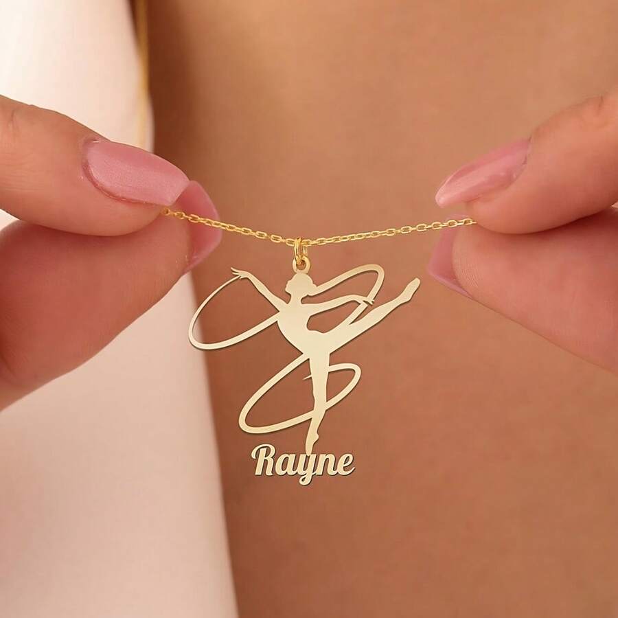 Personalized Gymnastics Name Necklace, Custom Athlete Name & Number/Initials Medal Pendant, Custom Name Stainless Steel Necklace, Fashion Jewelry Gift For Gymnasts, Coaches, Fans - 彩色 - 查看 1