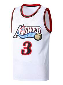 Camiseta de baloncesto para hombre, blanca, chaleco deportivo casual bordado, cuello redondo, sin mangas, uniforme de entrenamiento - Blanco - Ver 2