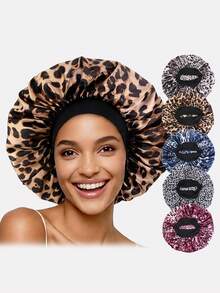 1pc/2pcs Women Elastic Ribbon Leopard Print Satin Sleeping Cap, Chemo Hat, Suitable For Daily Use - Multicolor - View 15