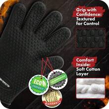 KITCHEN PERFECTION Silicone R Oven Gloves -Extreme Heat Resistant BBQ Gloves -Handle Hot Food Right On Your R Grill Fryer Pit|Waterproof Oven Mitts Grill Gloves |Superior Value Set+3 Bonuses,OneSizeFitsMost,Black - Black - 查看 4