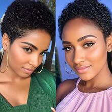 Lolely Dream Pixie Cut Afro Curly 100% Human Hair Wig Short Pixie Cut Natural Black Color Machine Human Hair Kinky Curly Wigs For Women 99j Black 30 27 Color For Women Daily Party Use Wig Pixie Cut Wig Short Afro Curly Human Hair Wig Machine Made - Natural Black - View 7