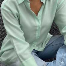 Women's Linen Blouse – Lightweight, Natural And Elegant. Buttons Down The Front. - 薄荷綠 - 查看 2