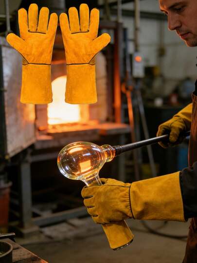 1pc Heat Resistant Welding Glove, Suitable For Handling Animals, Dog, Cat, Falcon, Reptile, Reinforced Leather, Household Tool