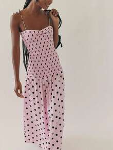 Women's  Bohemian Style Strappy Maxi Dress  Sexy Pink Polka Dot French Retro Skirt Flowy Pleated Sleeveless Strappy Backless A  Line Tunic Square Neck Casual High Waist Travel Vacation Sundress - Hồng - Xem 2