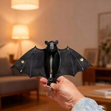 Handmade Gothic Style Bat Wing Coin Purse - Hand-Sewn Bat Wallet With Zipper Coin Pouch And Keychain Suitable For Bags And Belts - Fashion Accessory For Men Wallet Mini Wallet Purse Wallet Small Wallet Coin Wallet - Black - View 5