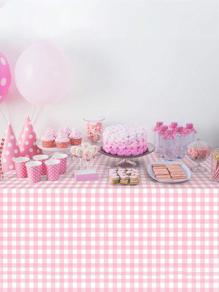 1pc Disposable Plastic Tablecloth, Waterproof Black/Red/Pink/Blue Plaid Tablecloth, Suitable For Outdoor Picnics, Kitchen And Holiday Parties - 137x274cm - View 4