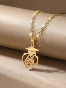 1 pieza Collar con gorra de graduación dorada en spray, modelo 2026, material de acero inoxidable, adecuado para niños, niñas, compañeros de clase, amigos, regalo de graduación y regreso a la escuela - Amarillo Oro - Ver 5