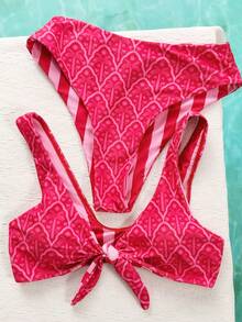 女士比基尼泳装，双面夏季套装，雏菊条纹沙滩吊带背心，内置胸罩，适合外出、生日、休闲穿着，Y2K/2000年代风格，优雅复古，街头风，度假，沙滩女孩 - 粉紅色 - 查看 7