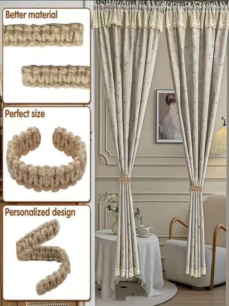 1/2/4pcs Window Curtain Tie Backs, Woven Curtain Tiebacks Curtain Clips Curtain Holders, Suitable For Bedroom Living Room Home Decor - Camel - View 6