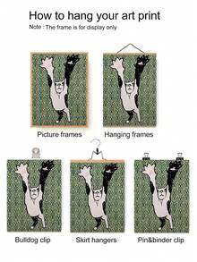 1幅现代抽象猫咪墙画海报 - 绿色和黑白极简主义帆布印刷品，无框，当代柔和绿叶和黑白猫咪图案，适用于客厅、卧室、浴室、厨房装饰 - 舒缓的家居装饰，乔迁礼物，圣诞节、万圣节、秋冬季装饰，用途广泛的室内墙面挂饰，适合现代和传统室内设计，极简猫咪设计，2D平面，完美的房间装饰 - 彩色 - 查看 4