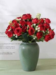 1/2束仿真丝玫瑰花束，11.8英寸假玫瑰，搭配满天星，适用于新娘捧花、周年纪念、婚礼装饰、花瓶装饰、餐桌摆饰及家居装饰、客厅/卧室装饰、情人节派对装饰 - 彩色 - 查看 8