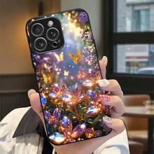 Funda de Teléfono: Funda de Teléfono de Plástico con Textura de Cristal de Mariposa Dorada, Adecuada para iPhone 17 Air/16 Plus/15 Pro Max/14/13 Mini/12/11/X/XR/XS/7/8/SE/6S/5, Regalo Unisex - Colores mixtos - Ver 2