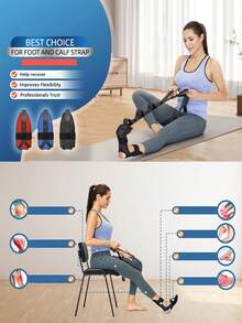 1件装足底筋膜炎缓解腿部拉伸器及踝带 - 中等阻力黑色健身带，适用于瑜伽、普拉提、体操和跑步 - 每日使用10分钟，可改善血液循环，减轻肌肉酸痛，增强柔韧性，运动训练器材，提供足弓支撑，握感舒适 - 彩色 - 查看 7