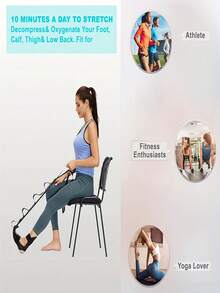 1件装足底筋膜炎缓解腿部拉伸器及踝带 - 中等阻力黑色健身带，适用于瑜伽、普拉提、体操和跑步 - 每日使用10分钟，可改善血液循环，减轻肌肉酸痛，增强柔韧性，运动训练器材，提供足弓支撑，握感舒适 - 彩色 - 查看 4