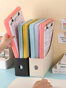 1pc A4 File Folder Board With Storage, High Capacity Office Clipboard With Pen Holder, Metal Clip, Wear-Resistant, Smooth Surface For Writing, Suitable For Writing, Learning, Interviews, Sketching, Applicable For Teachers, Schools, Stationery Stores, Construction Sites, Homes And Other Occasions - Multicolor - View 4