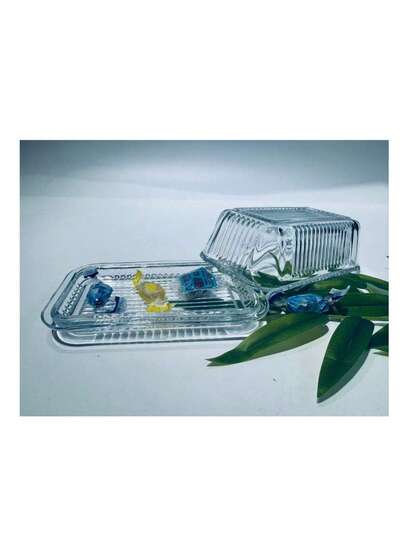 [PERSIA Official Original] Zestaw szklanych maselniczek | Prostokątna taca 17 x 10 cm + pokrywka ze szkła w paski 3D | Wysoka przezroczystość szkła prasowanego | Pyłoszczelne i odporne na wilgoć | Do lodówki | Nadaje się do przechowywania masła, sera, dżemu i przekąsek | Styl retro europejski | Idealny do domu, kawiarni i restauracji | Importowane szkło | Zestaw 2 elementów | W zestawie firmowe pudełko prezentowe | Nadaje się na prezent lub do użytku osobistego | Łatwe do czyszczenia, bez pozostałości | Materiał bezołowiowy | Dekoracyjne i praktyczne przechowywanie na biurku