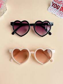 2 Pairs Girls Cute Fashionable Colorful Classic Heart-Shaped Retro Glasses, Valentine's Day Gift - Multicolor - View 9