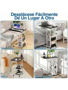 Mesa Multifuncional Ajustable en Altura con Ruedas y 3 Estantes - Laptop/Reunión/Jardín - Negro - Ver 8