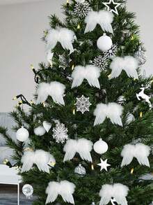 2/10/5pcs White Feather Angel Wing Ornaments, Christmas Tree Hanging Decorations, Suitable For DIY Craft Decoration, Wedding Decoration, Handmade Accessories, Study/Bedroom/Lobby Hanging Decoration, Carnival Feathers, Wreath Accessories, Perfect For Christmas Home Party Decoration. - White - View 2