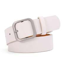 1pc Women's Coffee Square Buckle PU Fashion Waist Belt, Suitable For Daily Use
