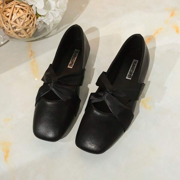 Women's Square Toe Flat Shoes, Criss-Cross Elastic Band Slip-On Flats, Casual Versatile Ballet Flat Shoes