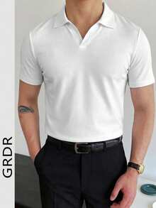 GRDR Men's Casual Solid Color Versatile Polo Collar Short Sleeve T-Shirt - White - View 1