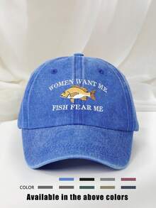 Boné feminino bordado "FISH FEAR ME" (1 unidade), estilo beisebol, ajustável, com proteção solar, ideal para viagens de primavera/outono, férias na praia e estilo unissex Y2K. - boné de baseball - Ver 2