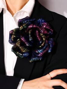 朋克风优雅不对称彩色激光花朵胸针，时尚复古装饰胸针，适用于西装、半身裙、主持人、晚礼服 - 彩色 - 查看 2