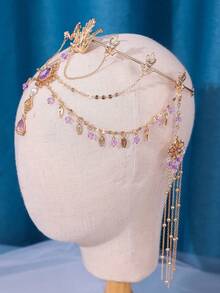 1件装女士紫色水晶流苏头饰，新娘婚礼头箍，派对/活动发饰，情人节配饰 - 紫色 - 查看 3