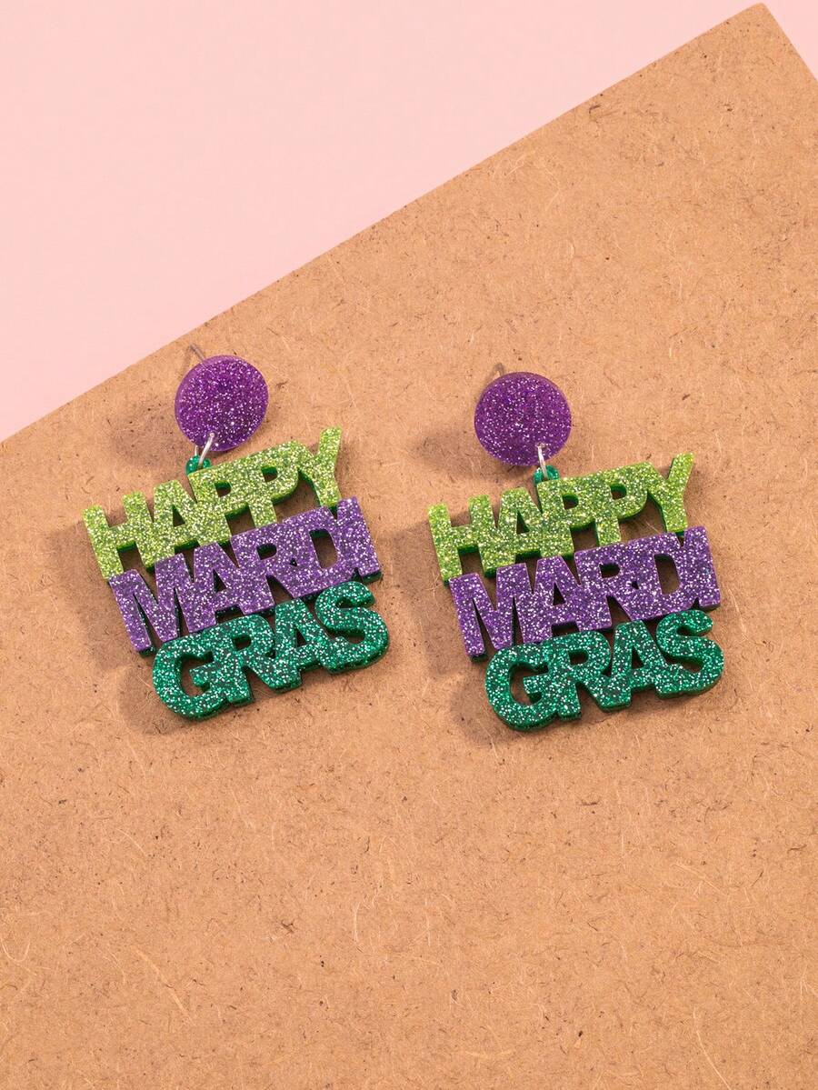 嘉年华耳环，时尚“嘉年华快乐”字母吊坠耳环，节日礼物 - 多色26 - 查看 1