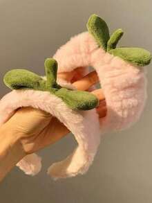 4pcs/Set Cute Pink Peach Plush Headband, Facial Mask Headband, Non-Slip Hair Accessories Women Hair Band Spa Facial Washing Head Scarf Bath Makeup Sweatband - Pink - View 3