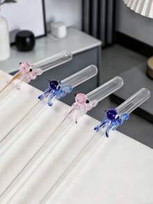 半支装限量版章鱼玻璃吸管（粉色和蓝色）| 万圣节海洋主题 | 可重复使用玻璃吸管，附赠清洁刷 | 适合 520/亡灵节/派对 - 無色 - 查看 3