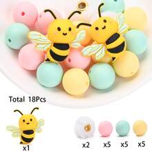 18颗动物硅胶珠套装，彩色动物造型毛绒大孔珠，适合DIY、手链、项链和各种手工项目，情人节礼物珠宝制作珠子 - 彩色 - 查看 11