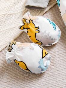 3pcs Baby Boy Dinosaur Print Colorblock Romper + Hat + Mittens Cute Set - Light Grey - View 6