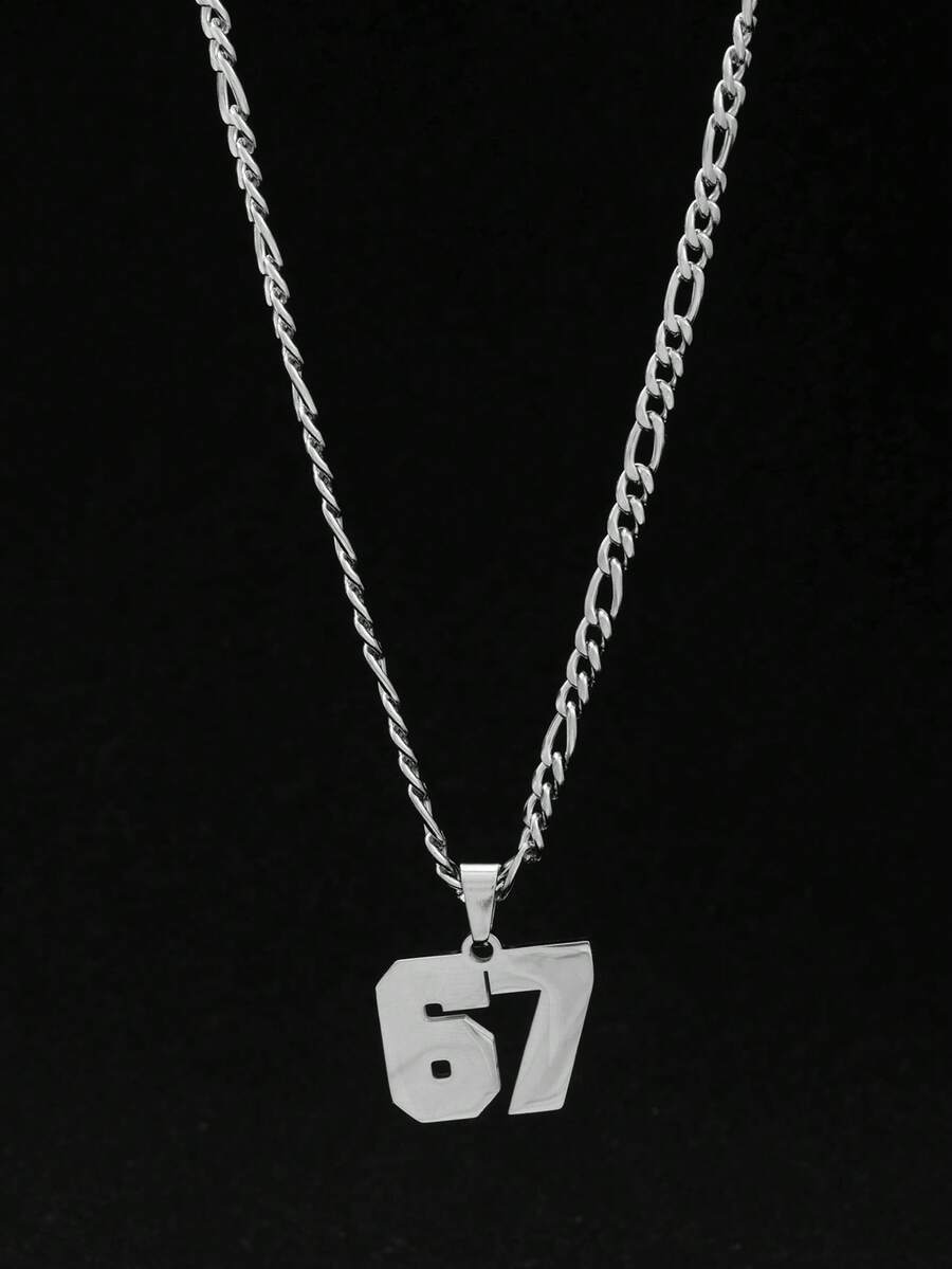 1pc Minimalist 67 Necklace, Suitable For Everyday Wear - Silver - View 1