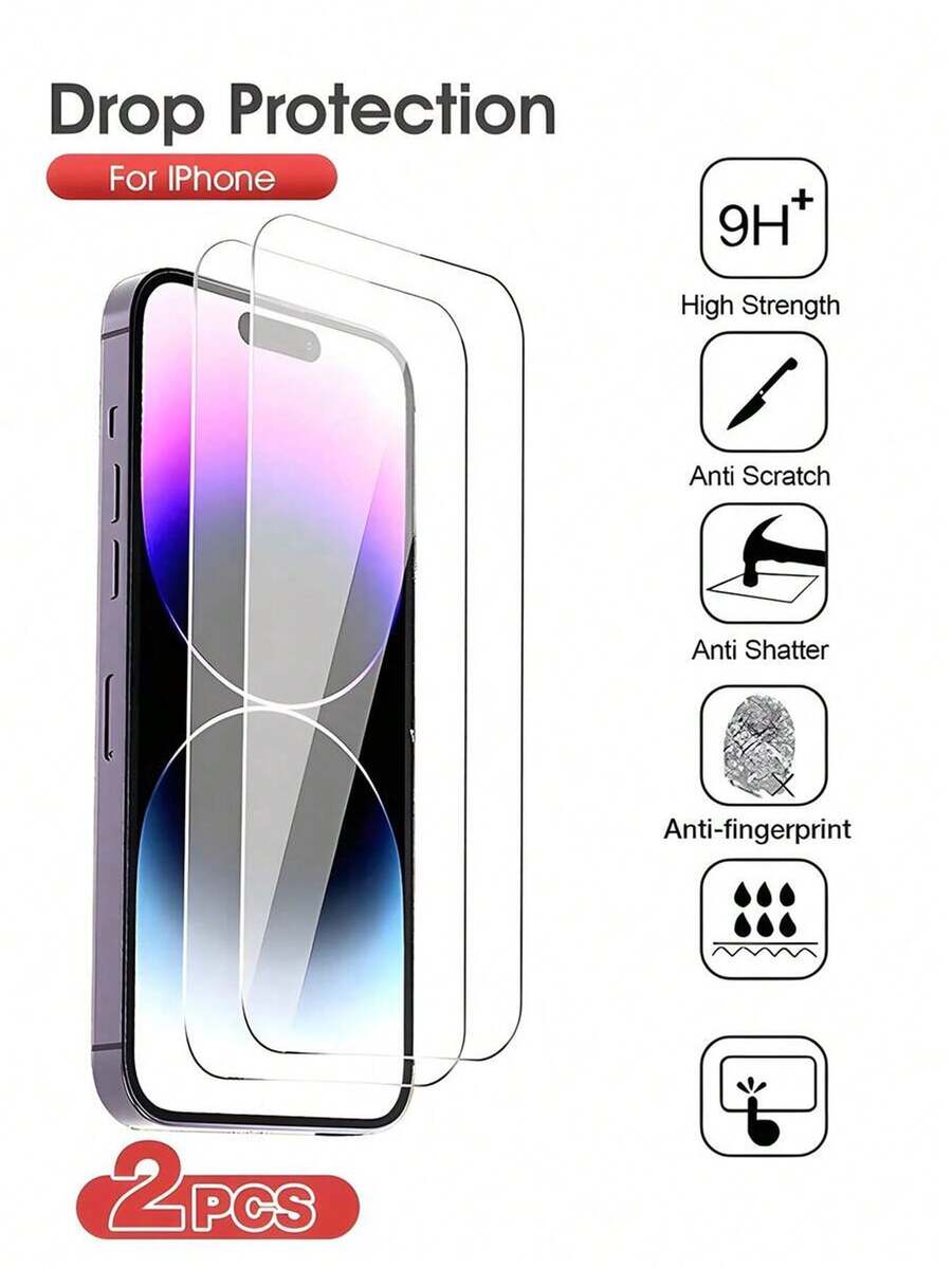 2pcs Full Screen Tempered Glass Screen Protector, Fully Protect The Screen, Compatible With IPhone 17/17Pro/17ProMax/16/16ProMax/16Pro/15/15ProMax/14/13/12/11/ProMax/XS/X/XR, Clear Protective Film, Waterproof, Shockproof, Anti-Fall, Anti-Scratch, Anti-Fingerprint Screen Protection Essentials, Applicable To Daily Shield, Office, Home Daily Shield Office Home Phone Screen Protector Phone Accessories Scratch Resistant